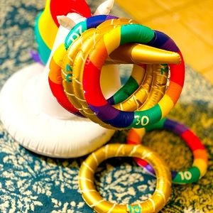 Unicorn pool floatie ring toss toy set